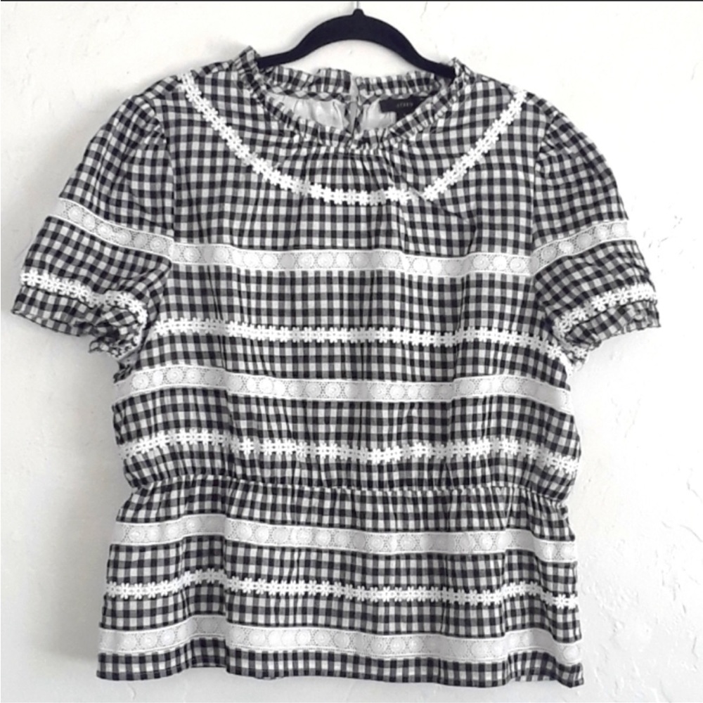J. Crew black and white checkered cotton blouse size large    L